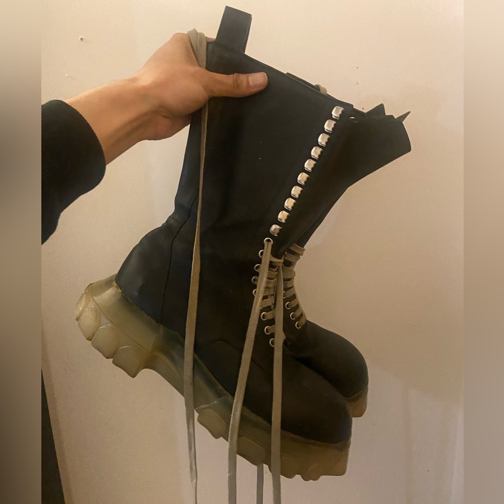 Rick Owens Mega Bozo Tractor Boots Laced Clear Sole